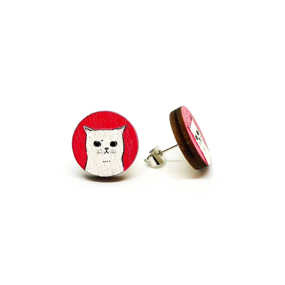 Sad Little White Cat Wooden Earrings - Earrings - Paperdaise Accessories - Naiise
