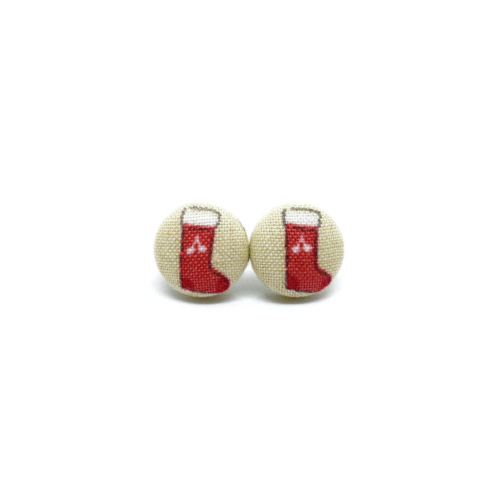 Santas Socks Handmade Fabric Button Christmas Earrings - Earrings - Paperdaise Accessories - Naiise
