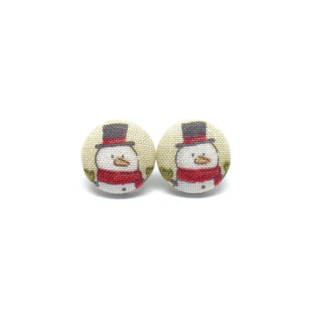 Snowman With Black Hat Handmade Fabric Button Christmas Earrings - Earrings - Paperdaise Accessories - Naiise