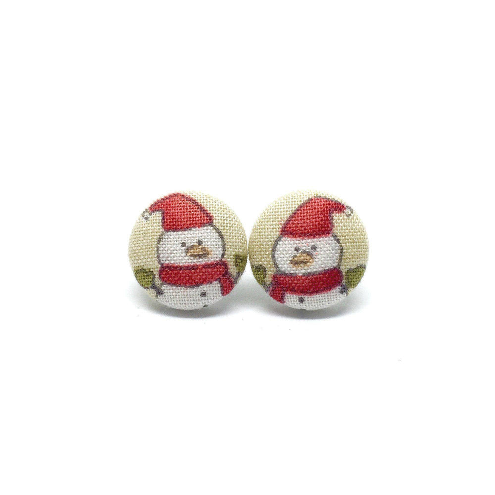 Snowman With Red Hat Handmade Fabric Button Christmas Earrings - Earrings - Paperdaise Accessories - Naiise