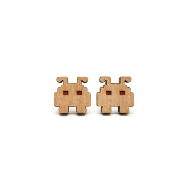 Space Invader Alien Laser Cut Wood Earrings - Earrings - Paperdaise Accessories - Naiise
