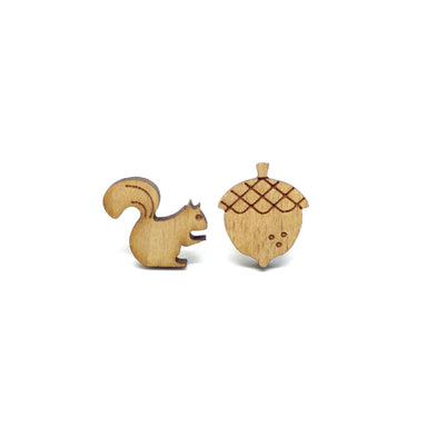 Squirrel Pine Nut Laser Cut Wood Earrings - Earrings - Paperdaise Accessories - Naiise