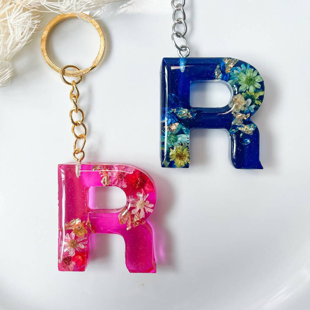 Pink and blue keychain, real pressed flower, flower keychain