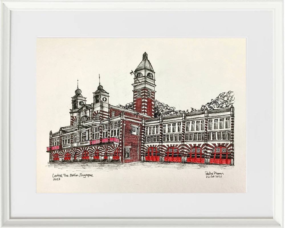 Central Fire Station Sketch with Frame Home Decor Phoonies Sketch 40x50cm 