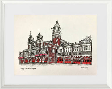 Central Fire Station Sketch with Frame Home Decor Phoonies Sketch 40x50cm 