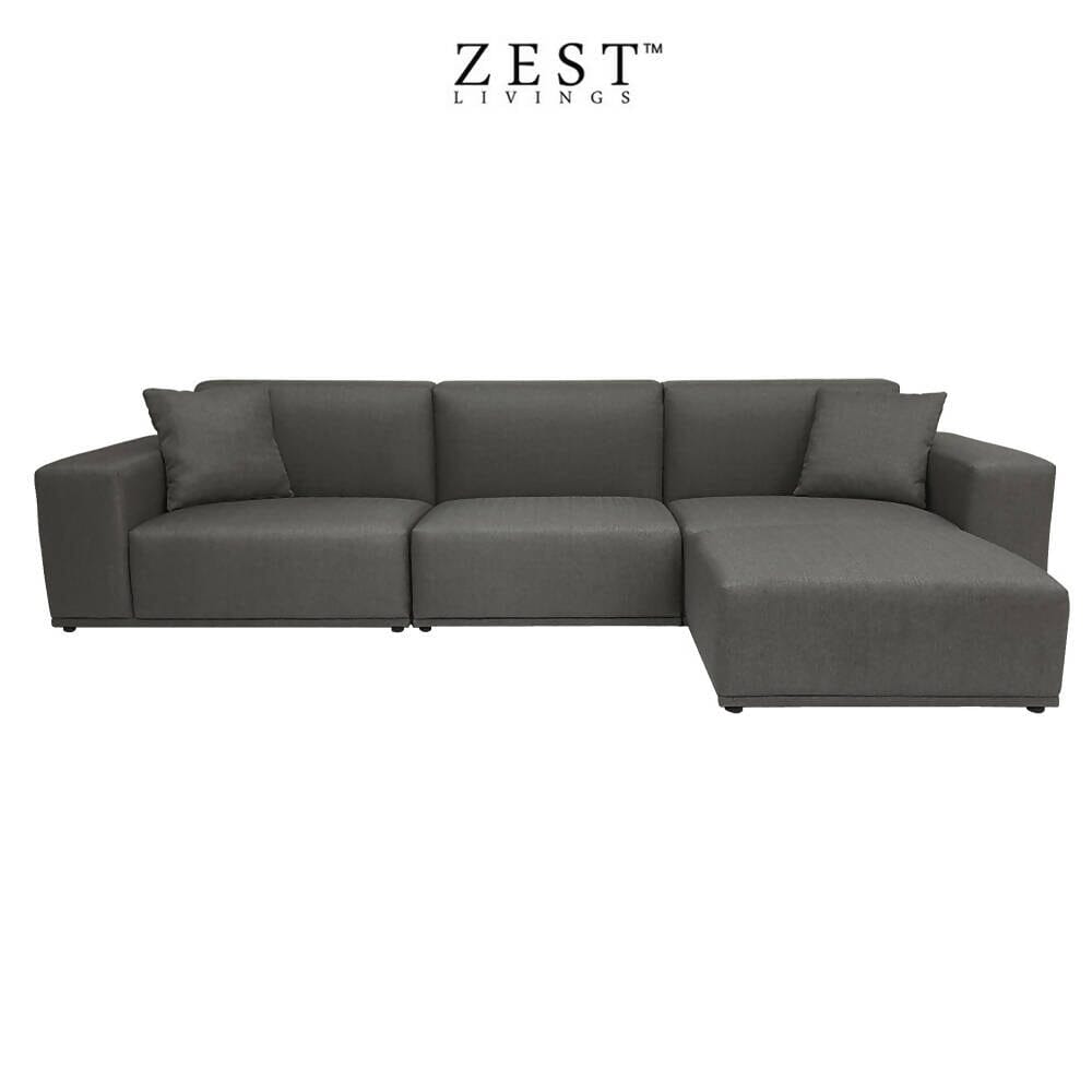 Moota 4 Seater Sofa With Ottoman | Modular Sofa | EcoClean Fabric Sofa Zest Livings Online Dark Grey 