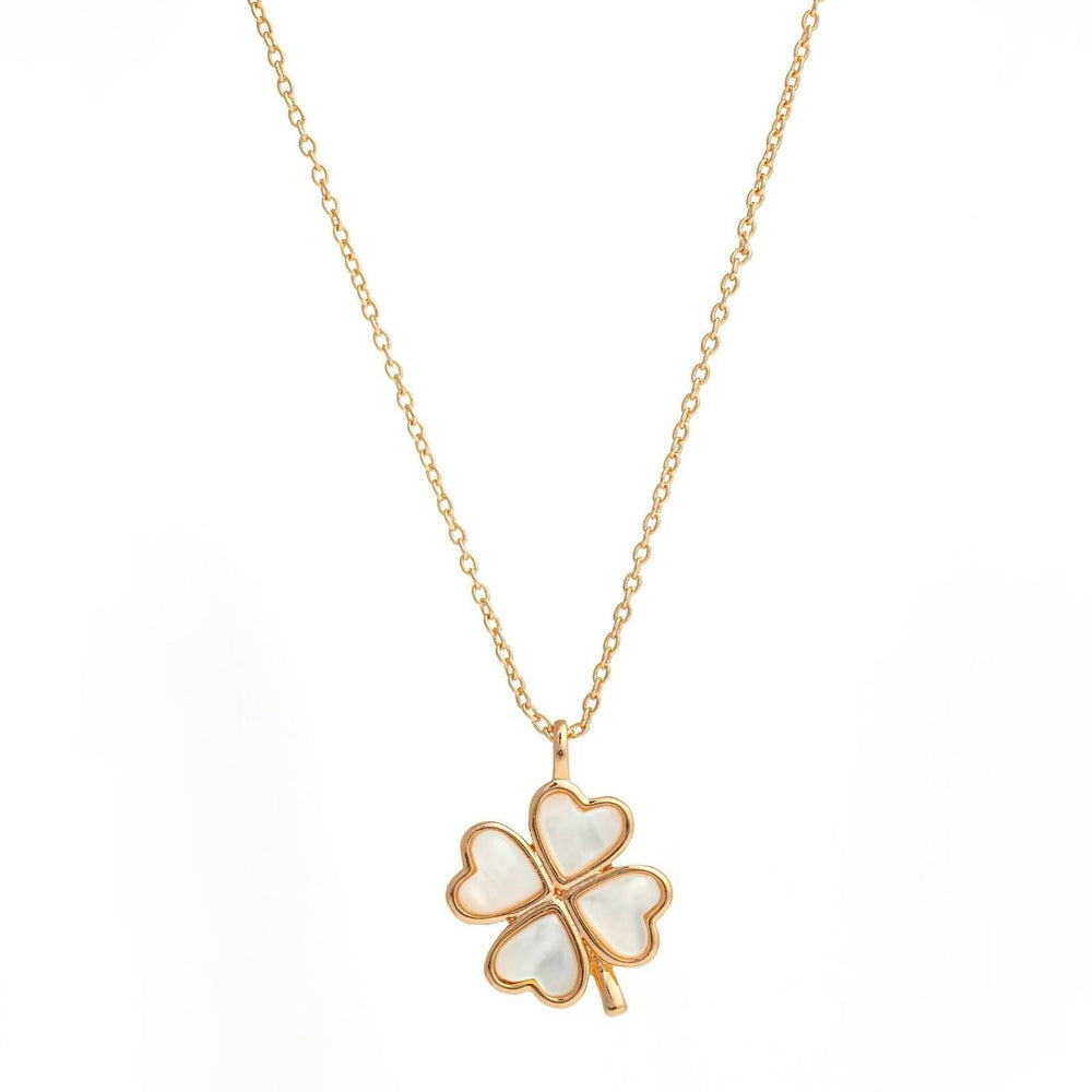 Clover- A Four-Leaf Clover Pendant Made with Mother of Pearl Pendants Forest Jewelry White Mother of Pearl Rose Gold Plating 