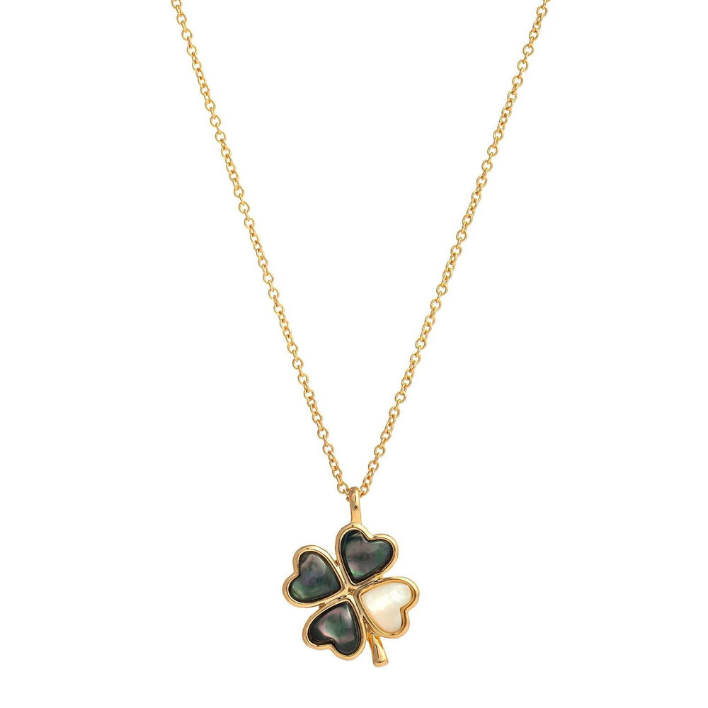Clover- A Four-Leaf Clover Pendant Made with Mother of Pearl Pendants Forest Jewelry Grey & White Mother of Pearl Yellow Gold Plating 