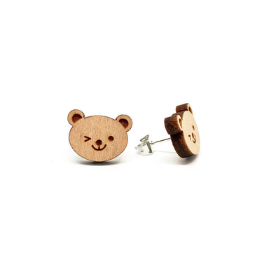 Winking Bear Laser Cut Wood Earrings - Earrings - Paperdaise Accessories - Naiise