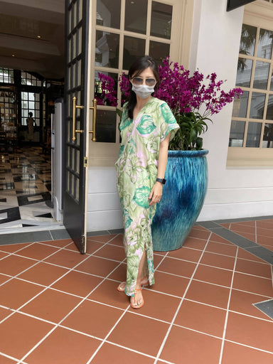 Resort Collection - Green Glitter Kaftan Long Dress Dresses MAIA BY CLAUDIA 
