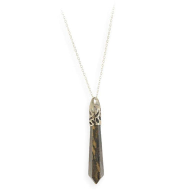 Bullet Shape Tigers Eye Necklace in White Gold Necklaces Colour Addict Jewellery 