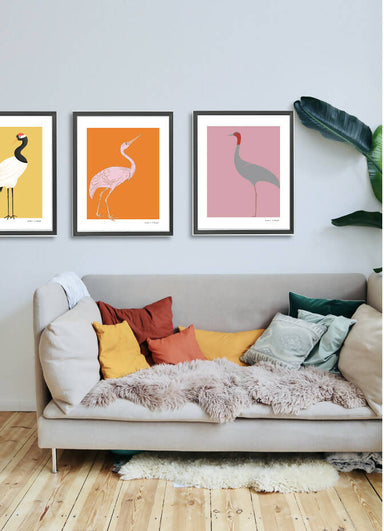 wall art : cranes (pink background) Art Prints@ARoomful 