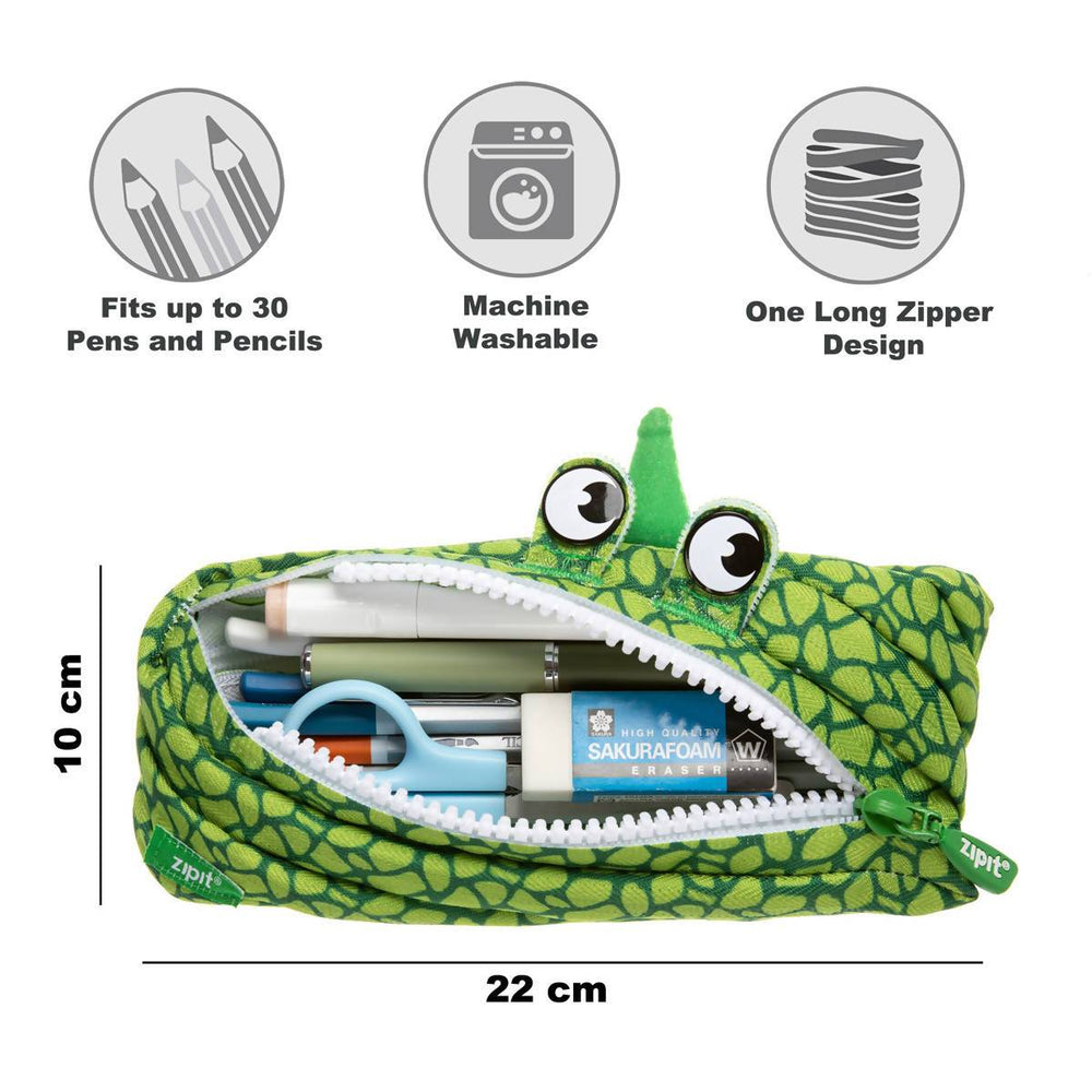 Zipit Dino Monster Pouch Green - Pencil Cases - Zigzagme - Naiise